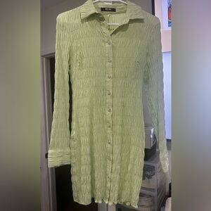 Smocked Checkered Woven Collar Long Sleeve Mini Dress